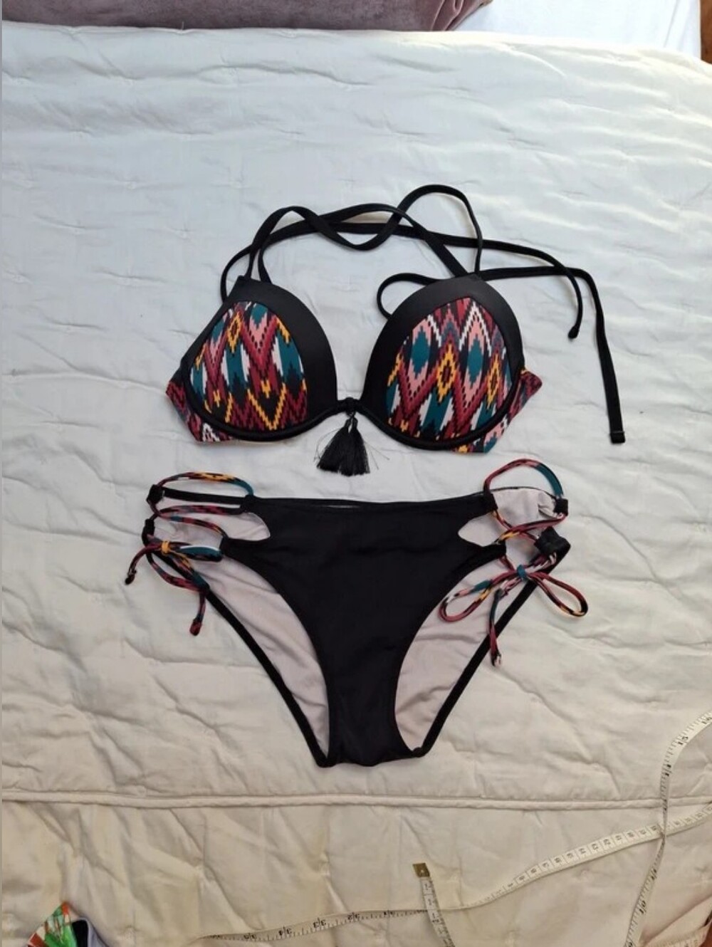 Shade & Shore Black Bikini with Multicolor Aztec Accents